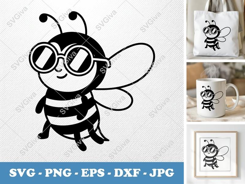 Bee wearing sunglasses SVG | Cute Honeybee PNG DXF EPS Cut File for Cricut Silhouette