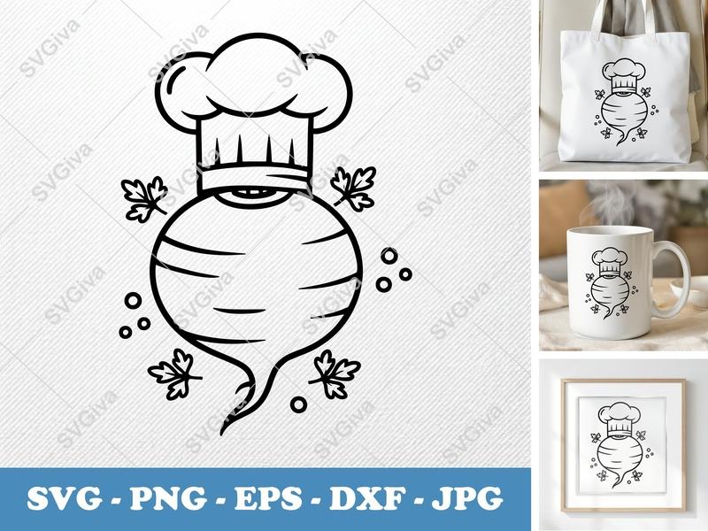 Beet Chef Hat SVG | Root Vegetable PNG EPS DXF | Cooking Food Cricut Silhouette File
