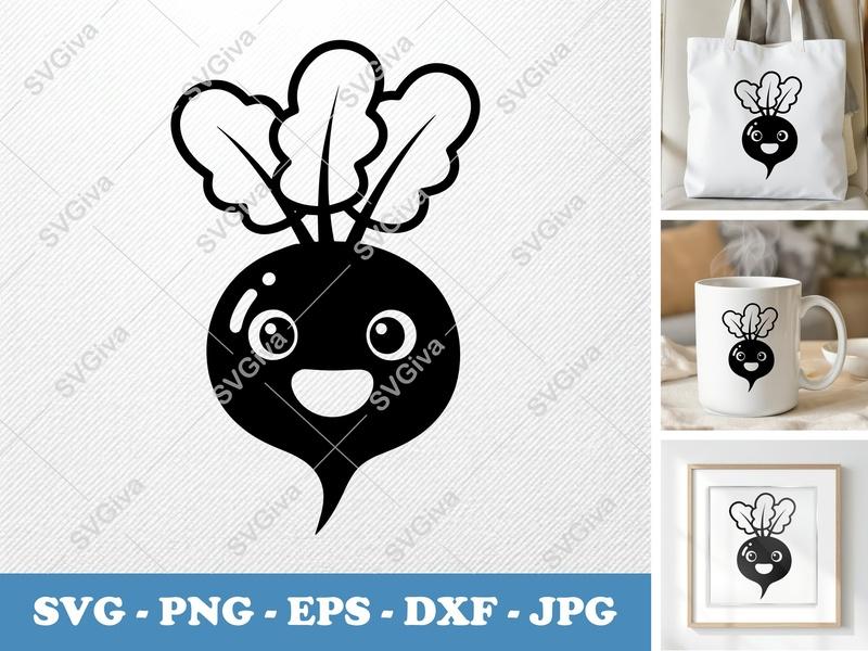 Beet SVG | Cute Kawaii Vegetable Cut File | Modern Clean Design | PNG EPS DXF for Cricut, Silhouette | Food Clipart