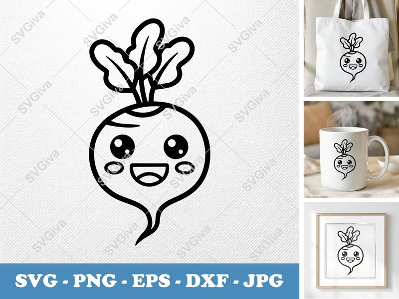 Beet SVG Kawaii Cute Face | Vegetable Clipart | PNG EPS DXF for Cricut & Silhouette | Foodie Art File