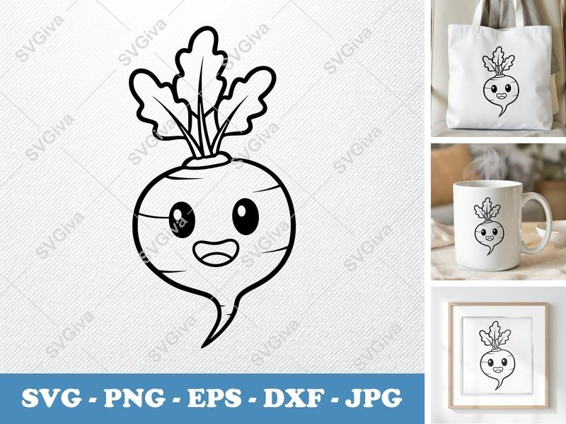 Beet SVG Kawaii Vegetable, Cute Beetroot Face | PNG EPS DXF for Cricut & Silhouette, Kitchen Decor, Farm Art