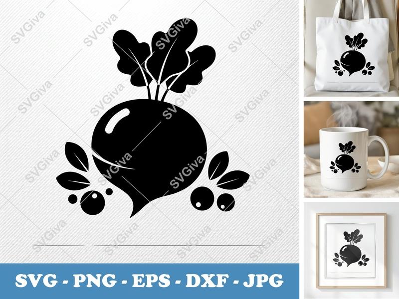 Beet SVG, Modern Clean Beetroot with Leaves and Berries, PNG EPS DXF for Cricut & Silhouette, Vegetable Cut File