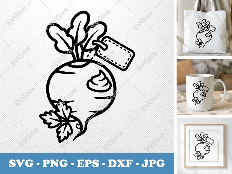 Beet SVG | Modern Clean Design with Leaves, Swirl & Tag | PNG EPS DXF for Cricut, Silhouette Cut File