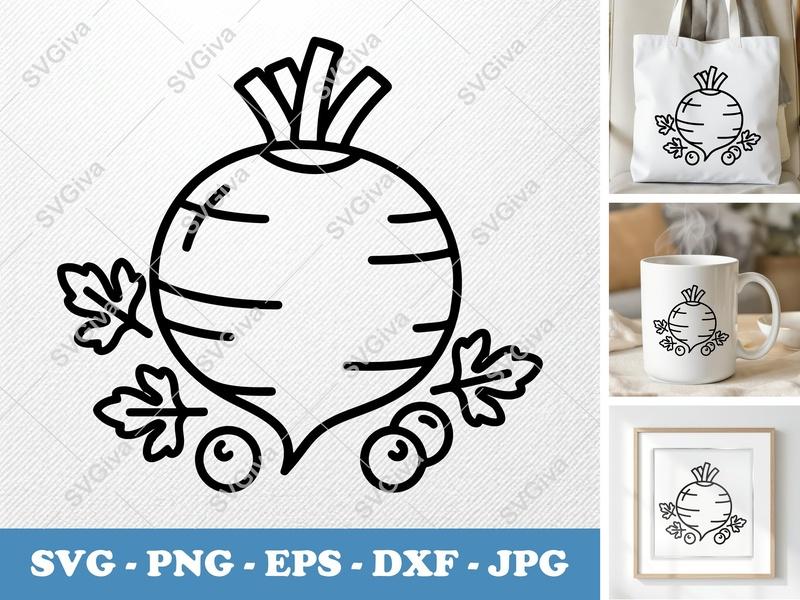 Beet SVG | Modern Outline Root Vegetable, Leaves, Berries | PNG EPS DXF for Cricut Silhouette