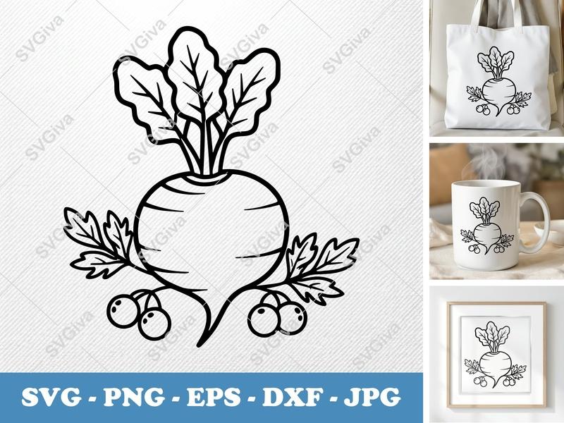 Beet SVG | Modern Outline Vegetable Cut File | PNG EPS DXF for Cricut, Silhouette | Root Veggie Clipart
