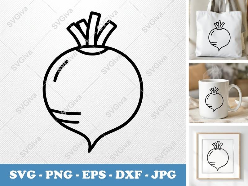 Beet SVG Outline, Modern Vegetable Clipart, Farm Harvest Food PNG, EPS, DXF for Cricut & Silhouette, Kitchen Decor Cut File