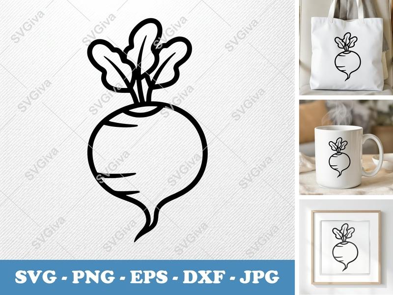 Beet SVG | Simple Vegetable Line Art | Root Crop PNG EPS DXF | Cricut & Silhouette Cut File | Modern Food Clipart
