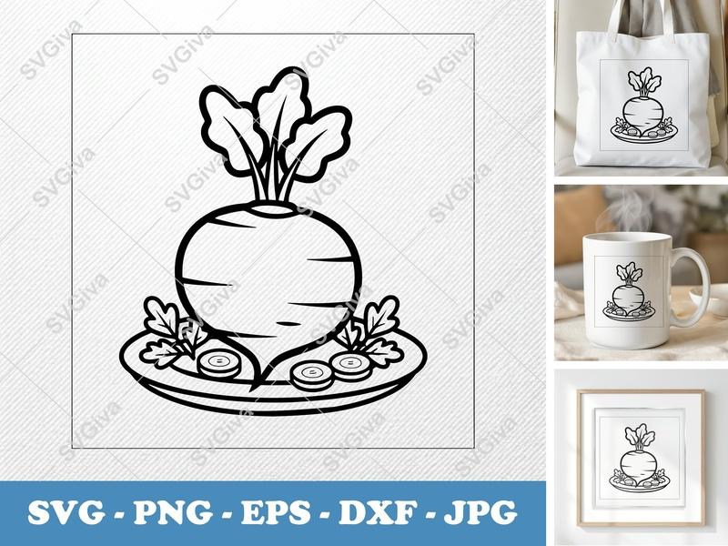 Beet with Garnish SVG | Friendly Rounded Bean-Shaped Cut File | PNG DXF EPS for Cricut Silhouette