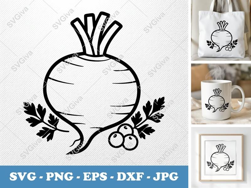 Beet with Garnish SVG | Minimalist Character | Bold Contour Vector | PNG DXF EPS for Cricut & Silhouette