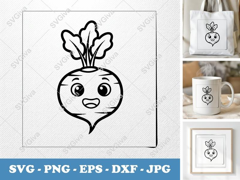 Beet with Smiling Face SVG | Friendly Bean-Shaped Cut File | Rounded Body PNG DXF EPS | Cricut Silhouette Ready