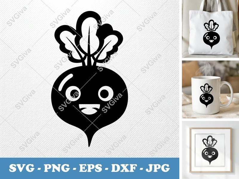 Beet with Smiling Face SVG | Puffy Soft Shapes | Inflated Pillow Art | PNG DXF EPS | Cricut Silhouette File