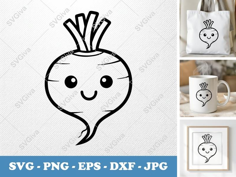 Beet with Smiling Face SVG | Simple Character Minimalist | Bold Contour | PNG DXF EPS | Cricut Silhouette File