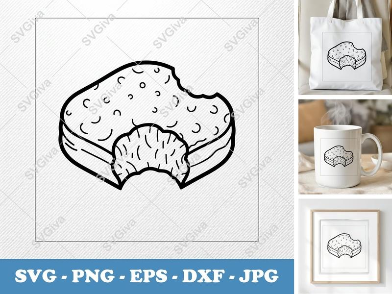 Beignet Partially Eaten SVG | Minimalist Bold Contour Cut File | PNG DXF EPS | Cricut Silhouette Kitchen Food