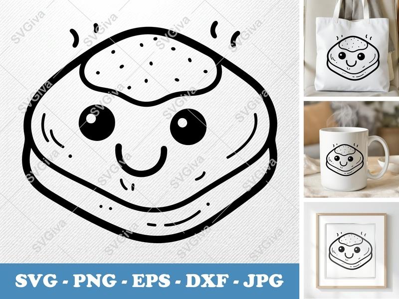 Beignet SVG | Cute Food Outline Kawaii Beignet | PNG EPS DXF for Cricut & Silhouette, Bakery Sweet Treat Cut File