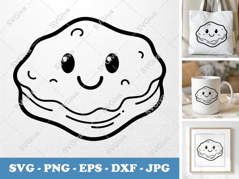 Beignet SVG, Cute Kawaii Pastry Cut File, Food Outline Art, PNG EPS DXF for Cricut & Silhouette, Bakery Clipart Vector