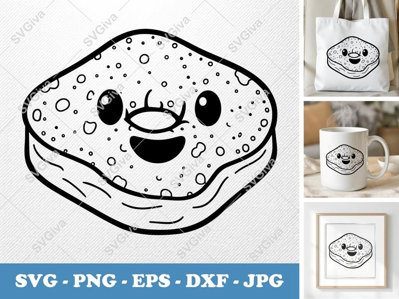 Beignet SVG, Kawaii Beignet Clipart, Cute Food Cut File, Doughnut SVG, PNG, EPS, DXF for Cricut & Silhouette, Bakery Graphic