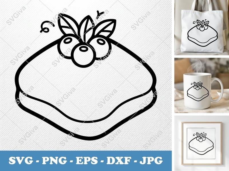 Beignet SVG | Modern Clean Beignet with Berries & Leaves Cut File | PNG EPS DXF for Cricut & Silhouette