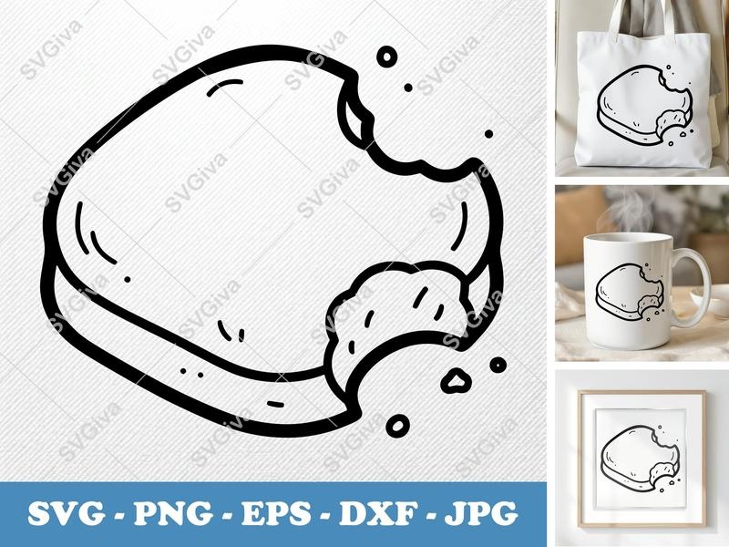 Beignet SVG | Modern Clean Design, Bitten Pastry, Dessert Food Cut File | PNG EPS DXF for Cricut, Silhouette