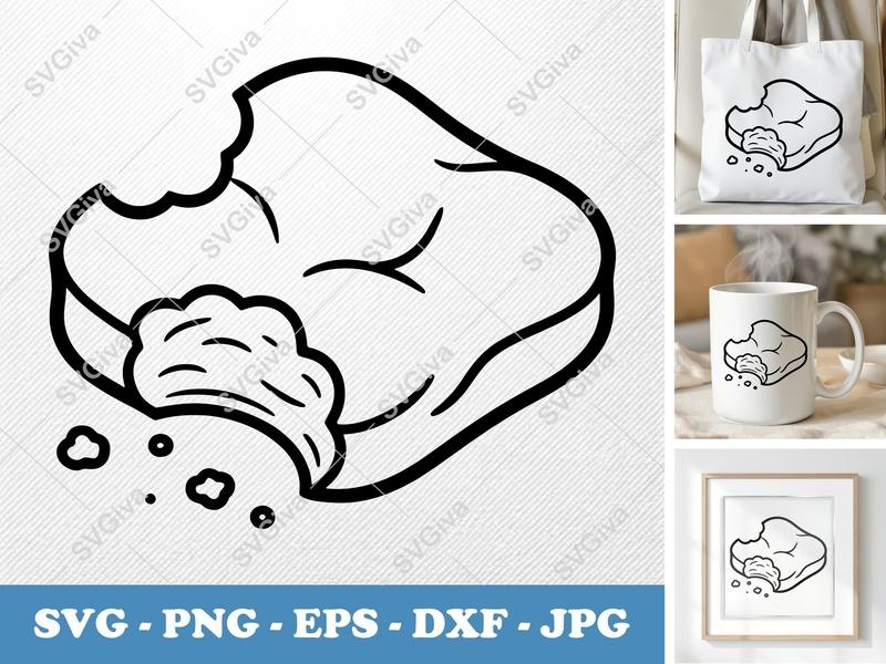 Beignet SVG, Modern Clean Design, Bitten Pastry, Powder Sugar | PNG EPS DXF Cut File for Cricut Silhouette