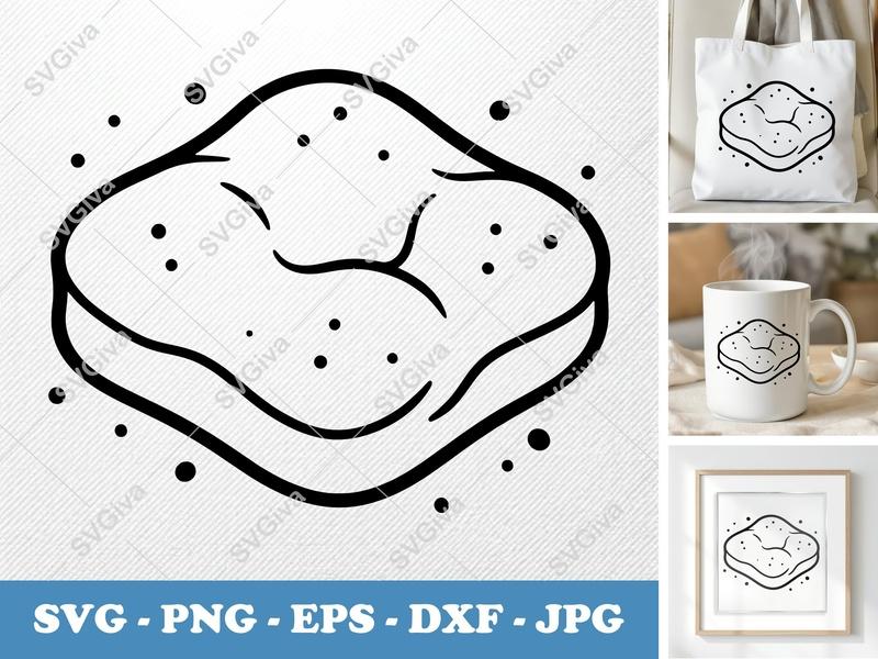 Beignet SVG, Modern Clean Design, Powdered Sugar, PNG EPS DXF for Cricut & Silhouette, Bakery Food Clipart Cut File