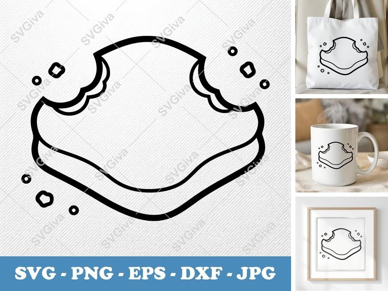 Beignet SVG, Modern Minimalist Outline with Bites, Cut File for Cricut & Silhouette | PNG EPS DXF