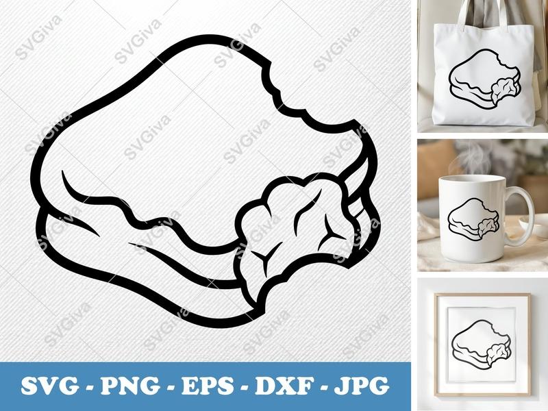 Beignet SVG | Modern Outline Donut Cut File, Bitten Pastry PNG, EPS, DXF for Cricut & Silhouette, Bakery Food Clipart