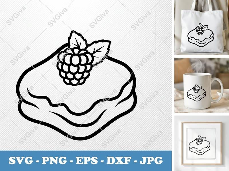 Beignet SVG with Raspberry, Modern Kitchen Dessert Cut File | PNG EPS DXF for Cricut & Silhouette