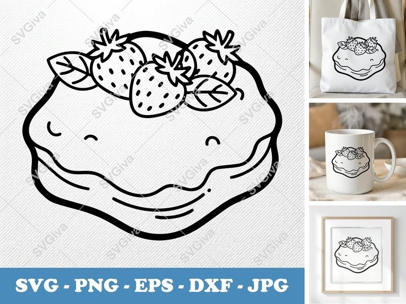 Beignet SVG with Strawberries, Modern Dessert Cut File | PNG EPS DXF for Cricut, Silhouette, Bakery Clipart
