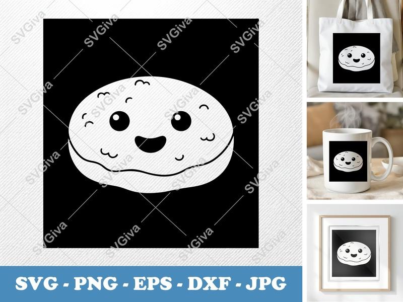 Beignet with Smiling Face SVG | Puffy Soft Forms PNG DXF EPS | Cricut Silhouette Cut File