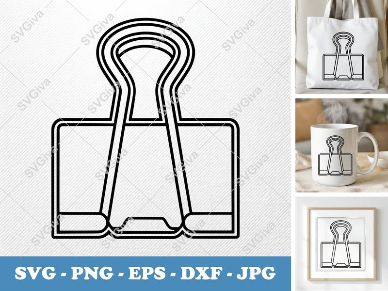 Binder Clips classic svg icon | Double Outline, Line Art, Office Supplies SVG, PNG, EPS, DXF | Cricut Silhouette File