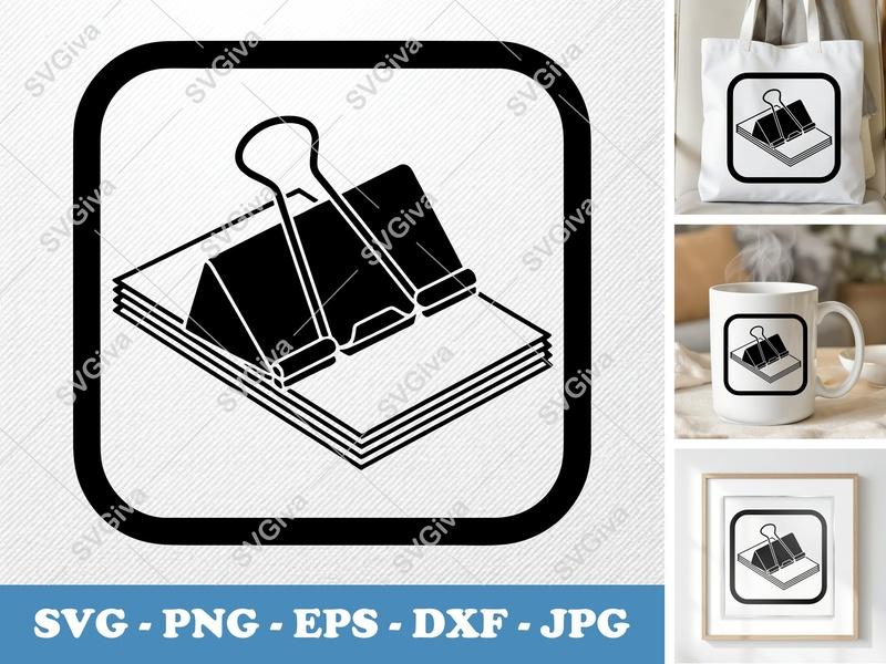 Binder Clips in active use SVG | Minimal Icon with Bold Frame | PNG EPS DXF for Cricut Silhouette