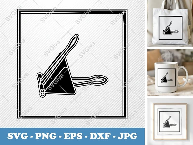 Binder Clips in side view profile SVG, PNG, EPS, DXF | Solid Black Outline Clipart for Cricut, Silhouette, Office Decor
