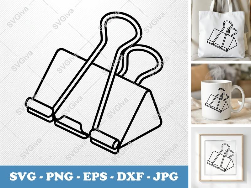 Binder Clips isometric angle SVG | Black Outline Cut File, PNG, EPS, DXF for Cricut & Silhouette, Stationery Icon
