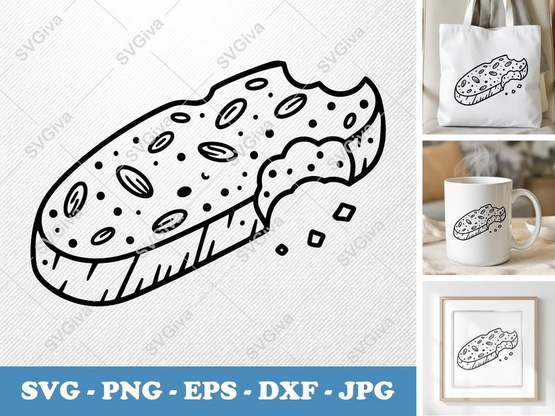 Biscotti Partially Eaten SVG | Bold Contour Minimalist Cut File | PNG DXF EPS | Cricut Silhouette Baking