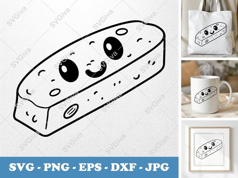 Biscotti SVG | Kawaii Happy Face | Food Outline Cut File | PNG EPS DXF for Cricut, Silhouette | Modern Bakery Design