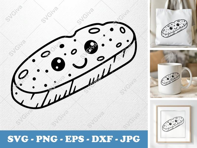 Biscotti with Smiling Face SVG | Bold Outline Character | PNG DXF EPS | Cricut Silhouette Baking Fun