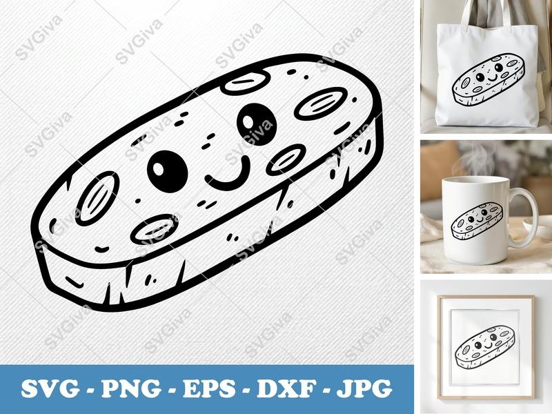 Biscotti with Smiling Face SVG | Friendly Bean-Shaped Cut File | PNG DXF EPS | Cricut Silhouette