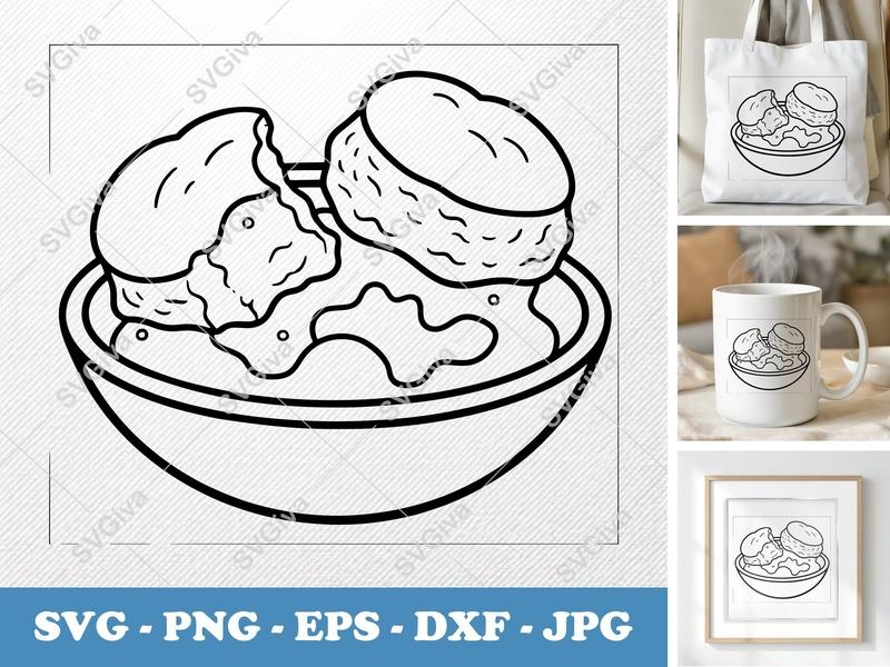 Biscuits and Gravy Partially Eaten SVG | Puffy Pillow Soft Design | PNG DXF EPS Cut File for Cricut Silhouette