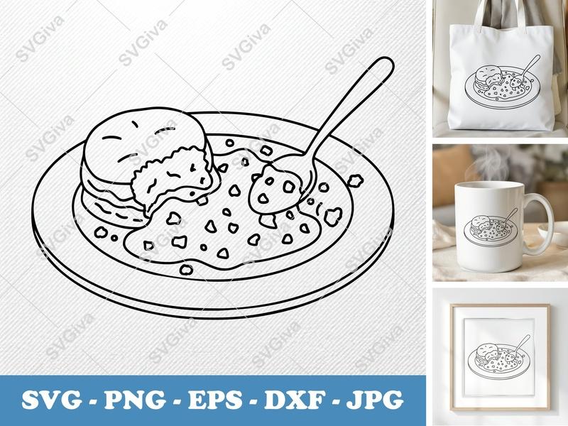 Biscuits And Gravy SVG | Breakfast Food Cut File | Spoon PNG EPS DXF for Cricut, Silhouette | Southern Cuisine Clipart
