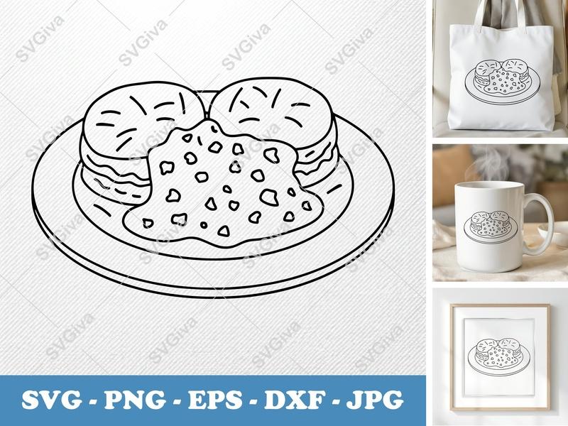Biscuits And Gravy SVG | Food Cut File, Breakfast Clipart PNG EPS DXF for Cricut, Silhouette, Southern Food, Kitchen Decor