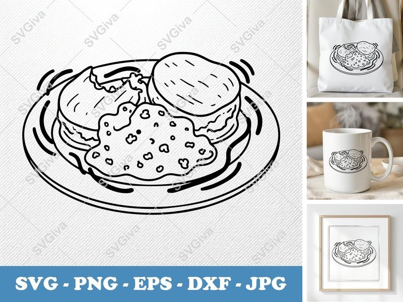 Biscuits And Gravy SVG | Modern Food Design, Breakfast Plate, Southern Comfort, PNG EPS DXF for Cricut Silhouette