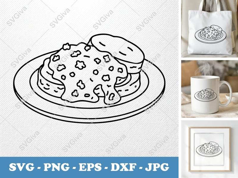 Biscuits and Gravy SVG | Simple Contour Design | PNG DXF EPS | Cricut Silhouette File