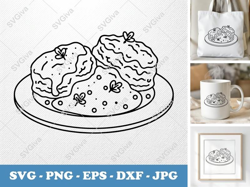 Biscuits And Gravy SVG, Southern Comfort Food Cut File, Breakfast PNG EPS DXF for Cricut Silhouette, Kitchen Clipart