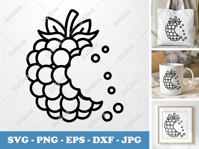 Blackberry SVG | Eaten Fruit Cut File, Modern Berry Clipart | PNG EPS DXF for Cricut, Silhouette | Food Outline Vector