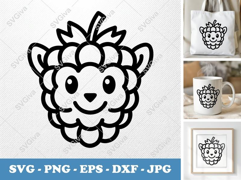 Blackberry SVG Kawaii Berry Clipart, Cute Fruit Face Line Art, PNG EPS DXF | Cricut Silhouette Cut File, Digital Download