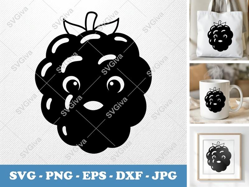 Blackberry SVG Kawaii Cut File | Cute Berry Face PNG EPS DXF | Cricut Silhouette Design | Fruit Cartoon Clipart