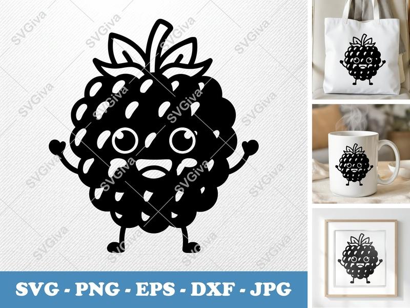 Blackberry SVG | Kawaii Fruit Cut File, Cute Berry Clipart | PNG EPS DXF for Cricut, Silhouette, Decals, T-shirts
