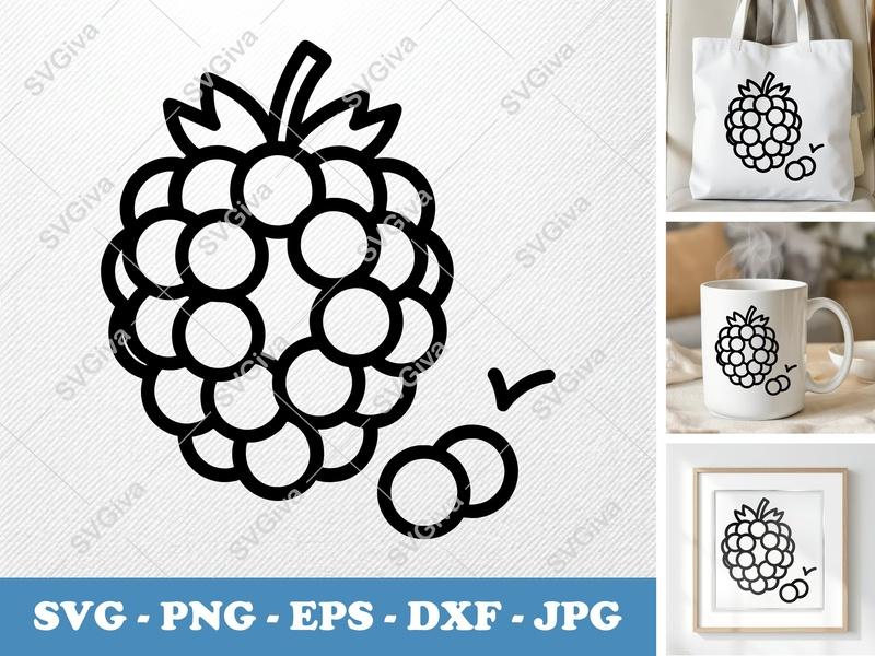 Blackberry SVG, Line Art Fruit Clipart, Modern Berry Outline PNG EPS DXF for Cricut & Silhouette, Digital Cut File