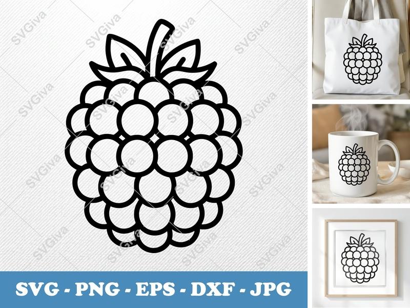 Blackberry SVG, Modern Clean Berry Cut File | PNG EPS DXF for Cricut & Silhouette, Fruit Outline Vector