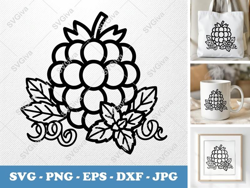 Blackberry SVG | Modern Clean Fruit Design | PNG EPS DXF | Cricut Silhouette Cut File, Berry Clipart, Outline